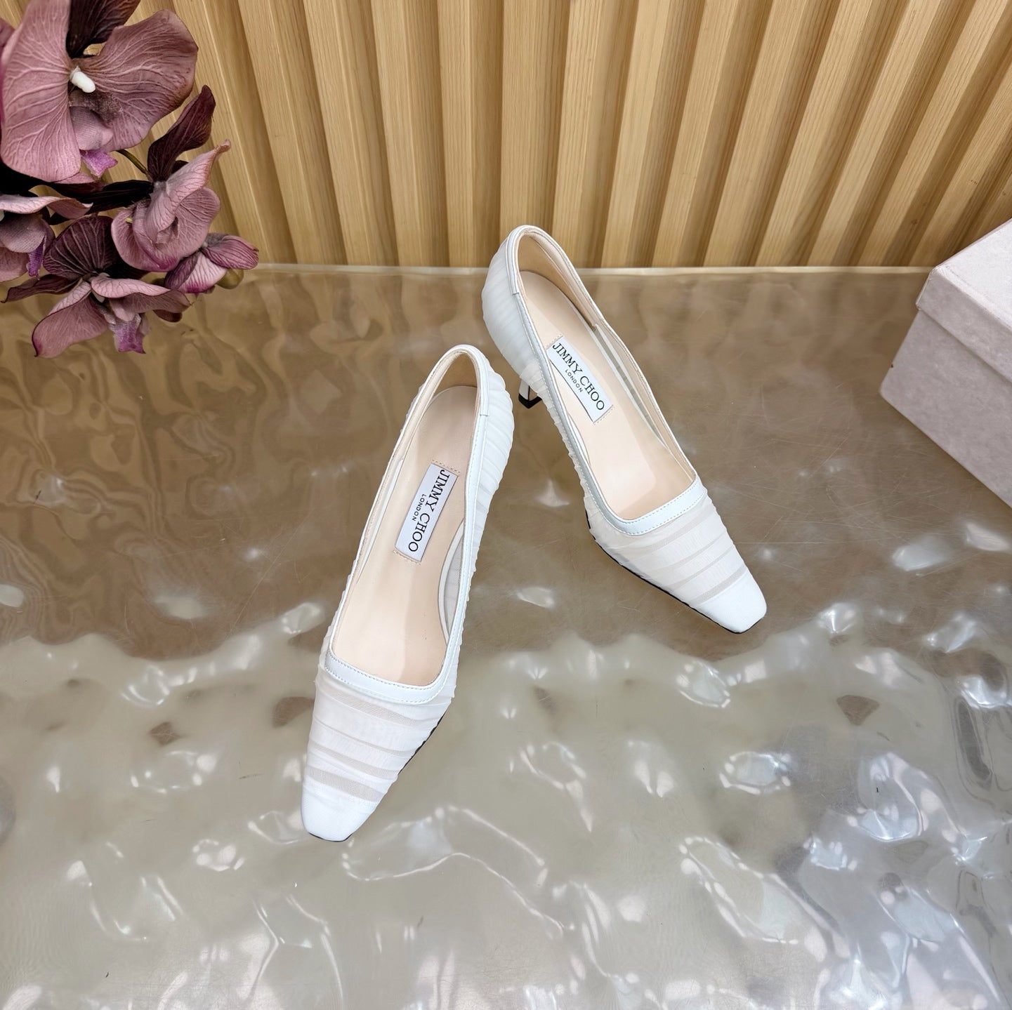 JIMMY CHOO 26S HIGH HEELS 85 MM IN WHITE MESH