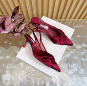 JIMMY CHOO 26S SLINGBACK HEELS 60 MM IN DARK RED SATIN WITH KNOT DETAIL