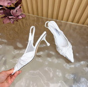 JIMMY CHOO 26S SLINGBACK HEELS 60 MM IN WHITE SATIN WITH KNOT DETAIL
