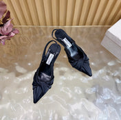 JIMMY CHOO 26S SLINGBACK HEELS 60 MM IN BLACK SATIN WITH KNOT DETAIL