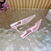JIMMY CHOO 26S SLINGBACK HEELS 60 MM IN LIGHT PINK MESH & CRYSTALS