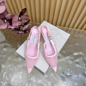 JIMMY CHOO 26S SLINGBACK HEELS 60 MM IN LIGHT PINK MESH & CRYSTALS