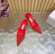 JIMMY CHOO 26S SLINGBACK HEELS 60 MM IN RED MESH & CRYSTALS