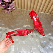 JIMMY CHOO 26S SLINGBACK HEELS 60 MM IN RED MESH & CRYSTALS