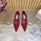 JIMMY CHOO 26S SLINGBACK HEELS 60 MM IN DARK RED MESH & CRYSTALS
