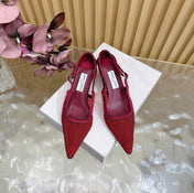 JIMMY CHOO 26S SLINGBACK HEELS 60 MM IN DARK RED MESH & CRYSTALS