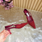 JIMMY CHOO 26S SLINGBACK HEELS 60 MM IN DARK RED MESH & CRYSTALS