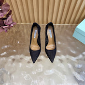 AQUAZZURA 26S OPTIC PUMPS 100 MM IN BLACK PLEATED MESH & SATIN