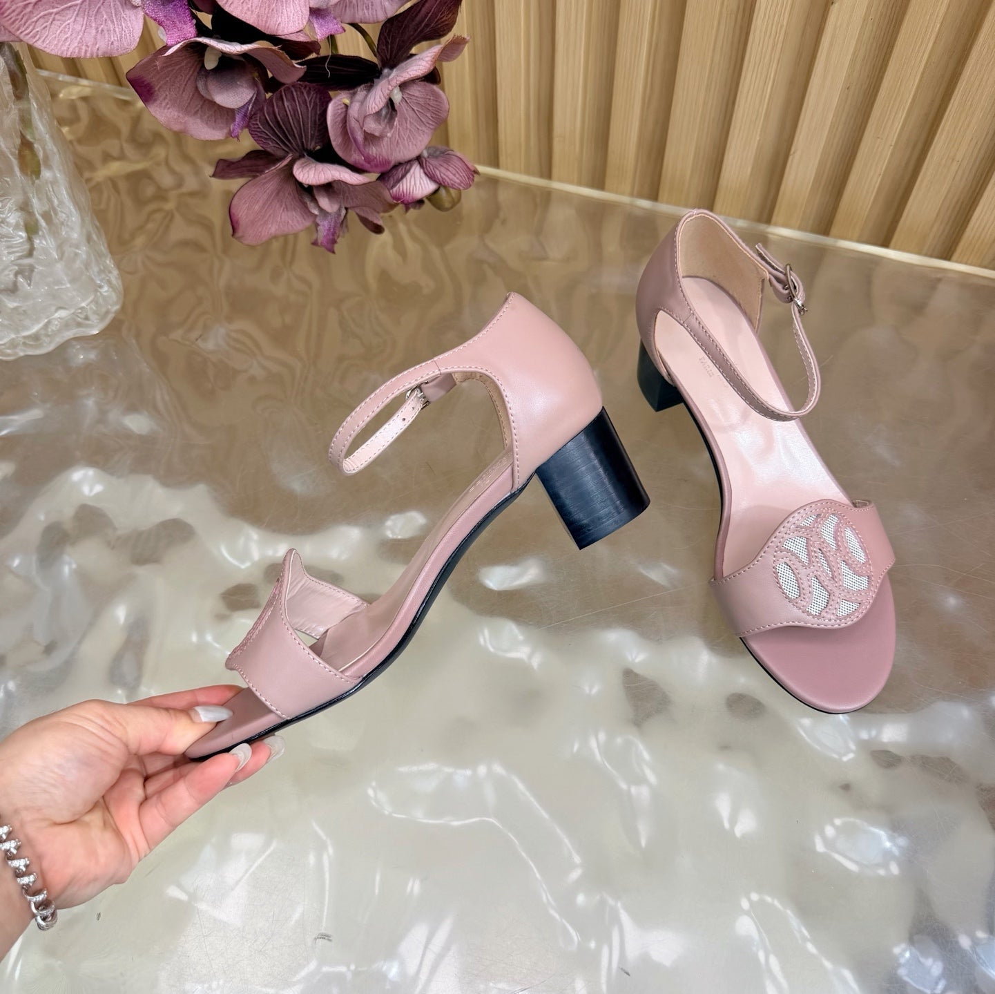 HM 26S MARQUISE SANDAL 45MM IN DUSTY PINK CALFSKIN