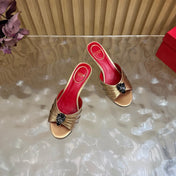 VALENTINO 26S HIGH-HEEL SANDALS 50 MM IN METALLIC GOLD GATHERED CALFSKIN