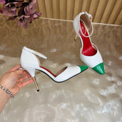 VALENTINO 26S ANKLE-STRA PUMPS 100 MM IN WHITE AND GREEN CALFSKIN