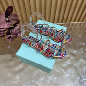 AQUAZZURA 26S FLAT SANDALS IN MULTICOLOR SNAKESKIN CRYSTAL EMBELLISHED