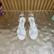 AQUAZZURA 26S FLAT SANDALS IN WHITE CALFKSIN CRYSTAL EMBELLISHED