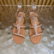 AQUAZZURA 26S FLAT SANDALS IN NUDE CALFKSIN CRYSTAL EMBELLISHED
