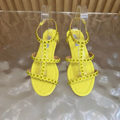 AQUAZZURA 26S FLAT SANDALS IN YELLOW CALFKSIN CRYSTAL EMBELLISHED