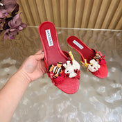 AQUAZZURA 26S SANDALS IN RED CANVAS WITH CROCHET APPLIQUES