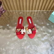 AQUAZZURA 26S SANDALS IN RED CANVAS WITH CROCHET APPLIQUES