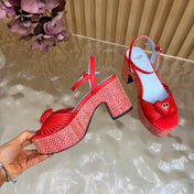 VALENTINO 26S PLATFORM SANDALS 90 MM IN RED CALFSKIN WOVEN FABRIC