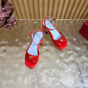 VALENTINO 26S PLATFORM SANDALS 90 MM IN RED CALFSKIN WOVEN FABRIC