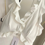 CC BIKINI SWIMSUIT SET WHITE AND RUFFLED TRIM 622179