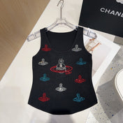 TANK TOP 639168 IN BLACK COTTON RIBBED KNIT EMBOSSED CRYSTAL