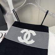 STRIPED CAMISOLE 610345 IN BLACK AND WHITE COTTON RIBBED