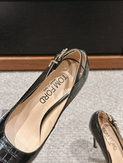 STAMPED CROCODILE LEATHER ANGELINA PUMP BLACK