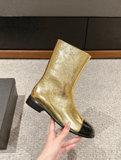 CC SHORT BOOTS IN GOLDEN MIX BLACK LAMBSKIN