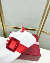 VIV' SKATE SNEAKERS IN WHITE CALFSKIN RED GLITTER STRAP AND CRYSTAL BUCKLE