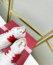 VIV' SKATE SNEAKERS IN WHITE CALFSKIN RED GLITTER STRAP AND CRYSTAL BUCKLE
