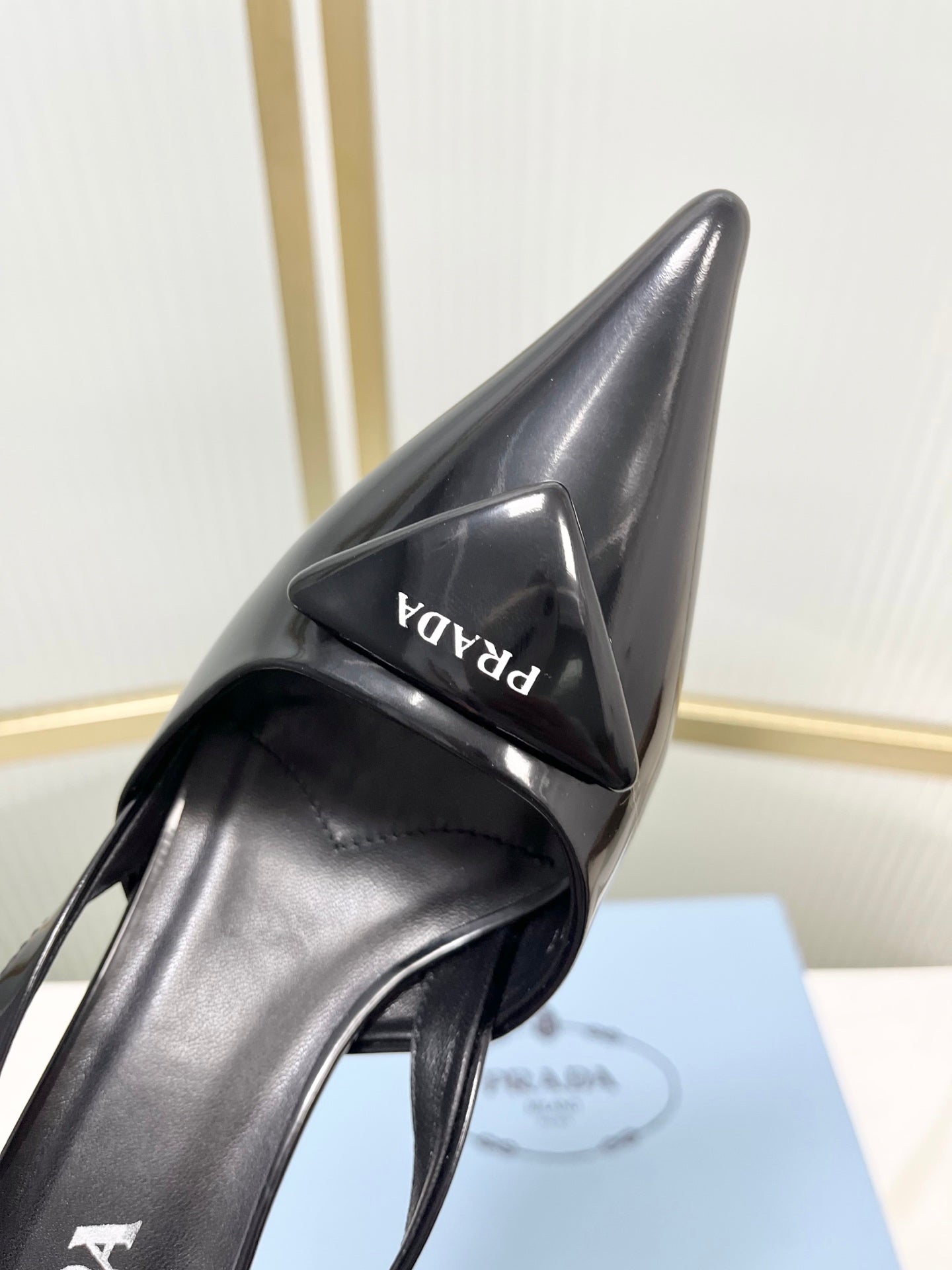 PRADA 26S SLINGBACK HIGH HEEL SANDALS 75MM IN BLACK CALFSKIN WITH LOGO