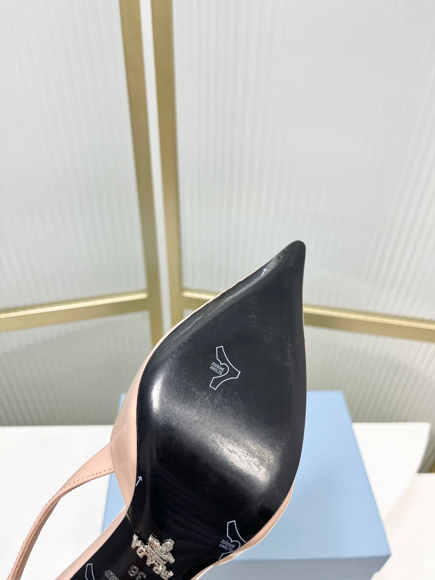 PRADA 26S SLINGBACK HIGH HEEL SANDALS 75MM IN NUDE CALFSKIN WITH LOGO