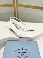 PRADA 26S SLINGBACK HIGH HEEL SANDALS 75MM IN WHITE CALFSKIN WITH LOGO