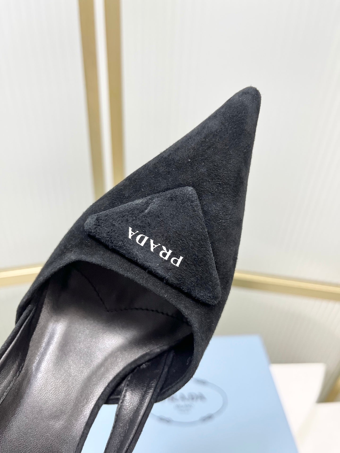PRADA 26S SLINGBACK HIGH HEEL SANDALS 75MM IN BLACK SUEDE WITH LOGO