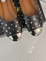 STUD-EMBELLISHED BALLET FLATS IN BLACK CALFSKIN