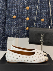 STUD-EMBELLISHED BALLET FLATS IN WHITE CALFSKIN