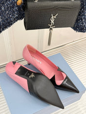 KITTEN HEEL PUMPS IN PINK MIX BLACK CALFSKIN