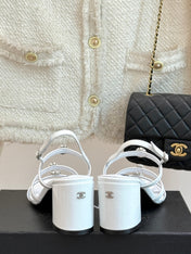 HIGH HEELS SANDAL IN WHITE LAMBSKIN PEARL FLOWERS