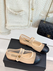 FLAT SHOES IN BEIGE MESH AND BLACK LAMBSKIN