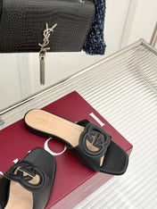 SLIDE SANDALS IN BURNT BLACK CALFSKIN