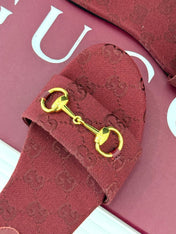 SLIDE SANDALS IN RED FABRIC EMBOSSED LOGO