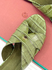 LP SANDALS 25S IN MOSS GREEN LAMBSKIN SNAKE EMBOSSING