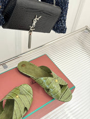 LP SANDALS 25S IN MOSS GREEN LAMBSKIN SNAKE EMBOSSING