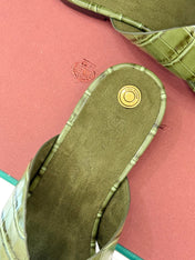 LP SANDALS 25S IN MOSS GREEN LAMBSKIN SNAKE EMBOSSING