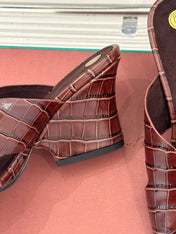 LP HIGH HEEL 25S IN MAHOGANY RED LAMBSKIN SNAKE EMBOSSING