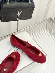 PRADA 25S SOFT PADDED BALLERINAS IN DARK RED SUEDE