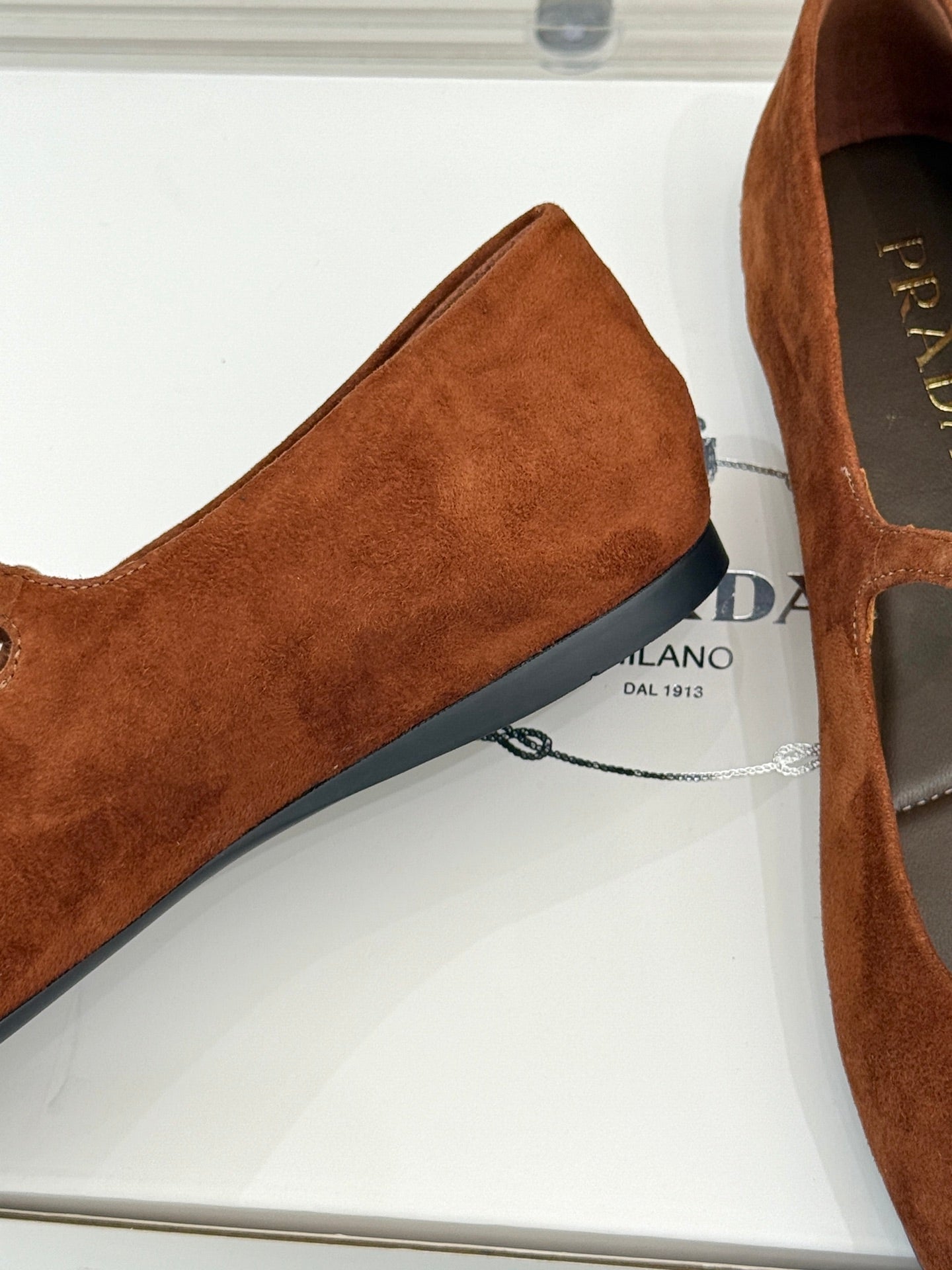 PRADA 25S SOFT PADDED BALLERINAS IN BURNT ORANGE SUEDE