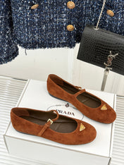 PRADA 25S SOFT PADDED BALLERINAS IN BURNT ORANGE SUEDE