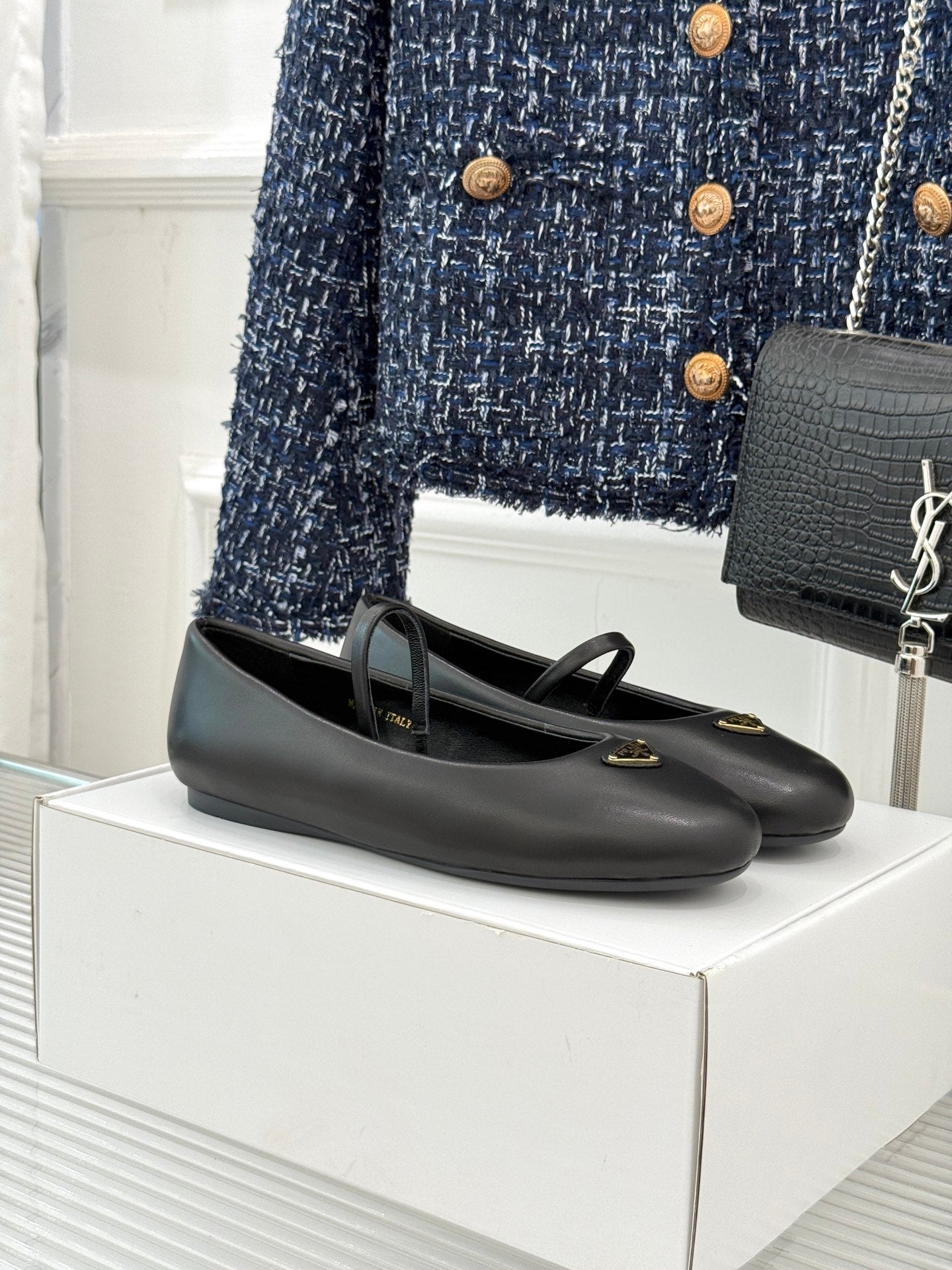 PRADA 25S SOFT PADDED BALLERINAS IN BLACK NAPPA LEATHER