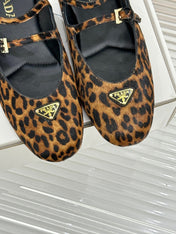 PRADA 25S DUAL MARY JANE BALLERINA MULES IN LEOPARD PRINT PONY HAIR